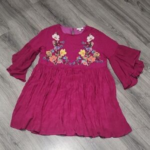 Umgee Magenta Embroidered Boho Dress